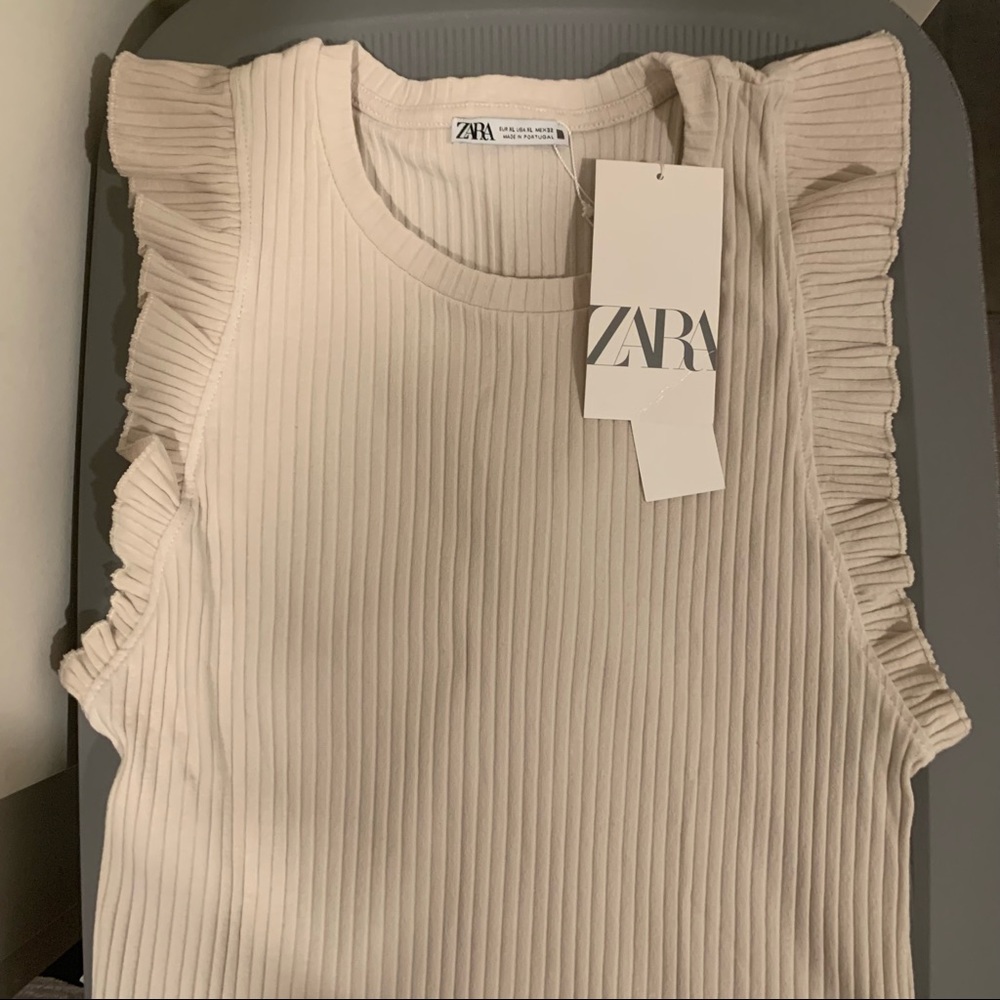 NEW Zara Ruffled Rib Dress Size XL Off White - Picture 6 of 6